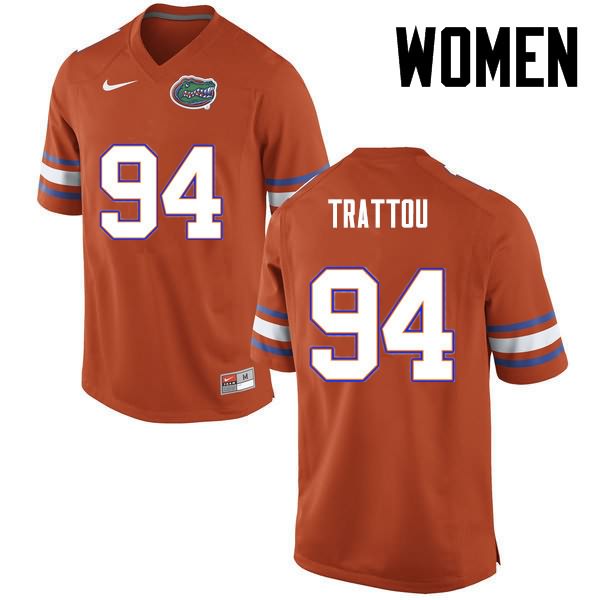 Women's NCAA Florida Gators Justin Trattou #94 Stitched Authentic Nike Orange College Football Jersey HAJ7665HH